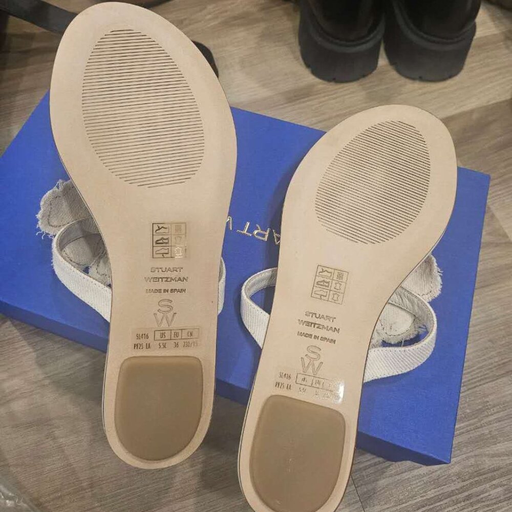 NWT Stuart Weitzman Cream RIO T-STRAP SANDAL Size 5.5 - Picture 7 of 7